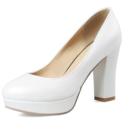 Asterisco Women Block Heel Pumps High Heel Shoes Round Toe Slip On Elegant Heels, Size 3-11.5