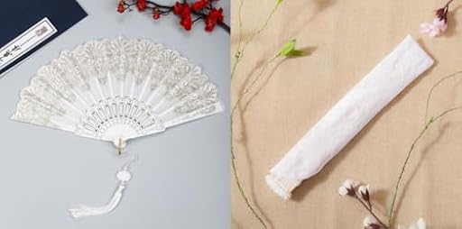 Guyode Abanico Blanco, Encaje Abanicos Personalizados, Plástico Abanicos Originales, Duradero Abanico Pequeño, Estampado Dorado Abanicas de Boda para Bailes y Espectáculos de Bodas | Ya disponible en tu tienda friki favorita! En mundofriki.es!