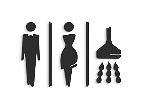3DP Signs - Plaque signalétique Toilettes en Relief (15 cm) Set adhésif Design Toilette SA117. Plaques Toilette Homme Femme Douche Salle de Bains - Autocollants pour Les WC Restroom (Prime Noir)