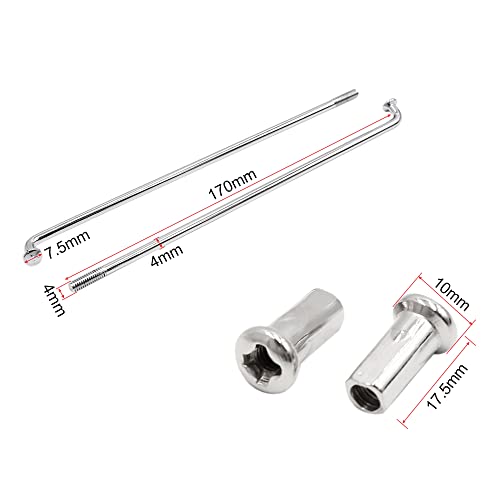 sourcing map 36Stk 4mm Gewinde Durchmesser 170mm Länge Motorrad Rad Speichen mit Nippel