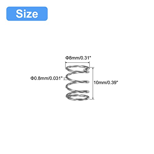 Image of uxcell Compression Spring, 5Pcs 304 Stainless Steel, 8mm OD, 0.8mm Wire Size, 10mm Free Length, Silver Tone