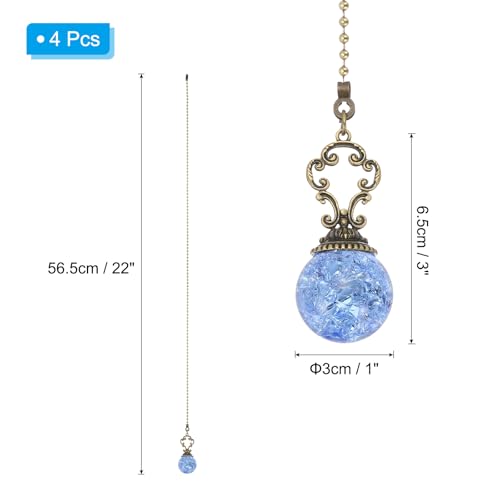 Image of PATIKIL 22 inch Ceiling Fan Pull Chain, 4 Pcs Crystal Pull Chain Fan Connector Vintage Ceiling Fan Ornament Fan Chains Extender for Ceiling Light Lamp Fans, Light Blue (Ball)