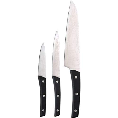 Bergner Q3420 Juego De 3 Cuchillos De Cocina En Acero Inoxidable Colección Damascus, Negro
