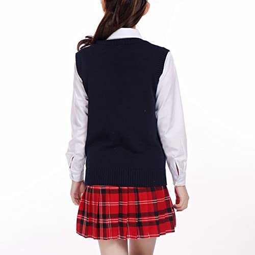 Blostirno Women’s Sweater Vest V Neck JK Uniform Kint Vests Solid Classic Sleeveless Pullover Sweaters Tops4