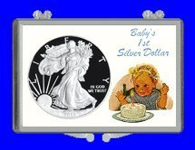 3” x 2” Snaplock Silver Eagle Coin Holder with “Baby's 1st Silver Dollar Theme” (Without Coin)