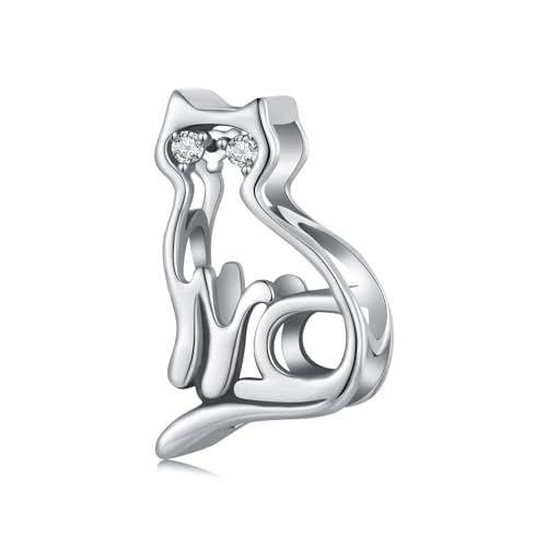 Colgante de plata de ley 925 con diseño de gatos ahuecados para pulsera Pandora, regalo para mamá, Zirconia cúbica, Circonita cúbica