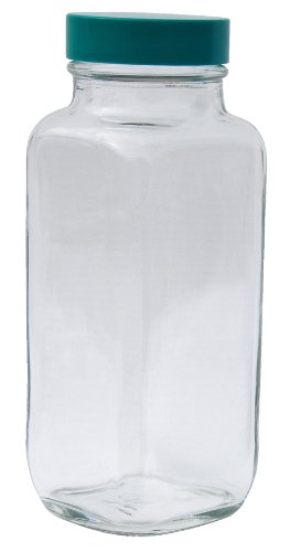 Vestil BTL-SW-G-8-CS Wide-Mouth Square Glass Bottle with Green Cap, 8 oz Capacity, Clear (Pack of 6)
