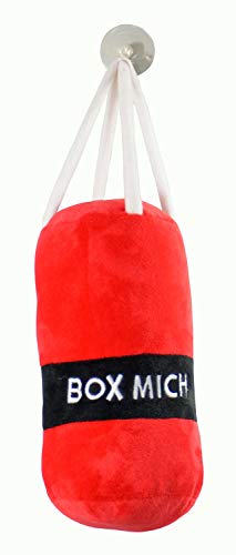 Kögler 75598 - Stress Boxsack, ca. 36,5 x 12 cm, rot-weiß, aus Plüsch mit Saugnapf zum Befestigen, Schlaggeräusche bei Treffern, ideal zum Stress- und Aggressionsabbau