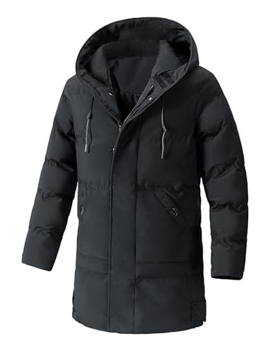 Men's Long Padded Jacket Winter Hooded Coat Puffer Windproof Parka