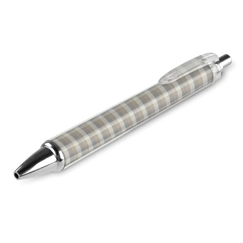 YTCLSNF Tan Gray Ivory Neutral Rustic Plaid Retractable Ballpoint Pen 0.5mm Fine Point, Durable PC Click Pen with Clip for Daily Use