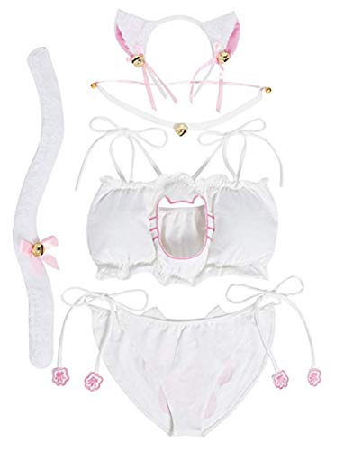 Women's Cosplay Lingerie Set Kitten Keyhole Cute Sexy Outfit (S, white)