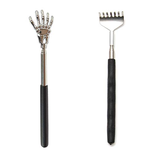 Fuwok rascador telescópico de acero inoxidable, regalo novedoso, portátil de mano, automasajeador de bolsillo, para aquellos difíciles de alcanzar picores (color al azar)