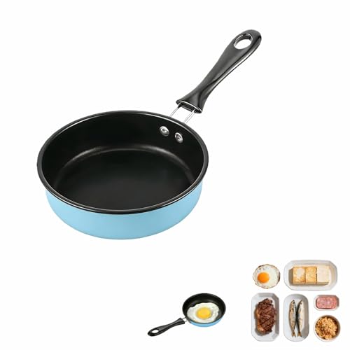 4.7 Inch Mini Frying Pan Black Non-Stick Egg Pan with Hanging Hole Flat Bottom Design for Gas Induction Electric Stove Perfect for Single Serve Breakfast Omelets & Camping RV Use (Blue)
