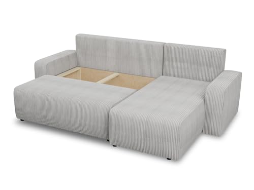 Sofnet Ecksofa Roma L mit Schlaffunktion und Bettkasten - Cord Stoff - L-Form Couch, Polstersofa, Schlafsofa, Sofagarnitur - Ottomane Universal (Grau (Poso 110))