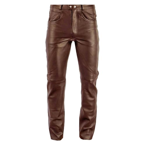 Leather Pant Men's Premium Casual Motorcycle & Cowboy Western Traditional Native American Leather Fashion Pant (US, Numeric, 38, Regular, Regular, Standard, Chocolate Brown)