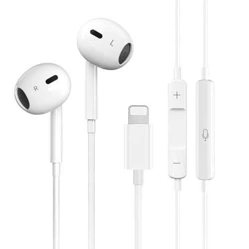 Lightning In-Ear Headphones for iPhone, Hi-Res Extra Bass Earphones, Stereo Sound Noise Isolating Wired Earbuds with Microphone and Volume Control Compatible for iPhone 14 13 12 11 X SE 8 7 Series Lightning In-Ear Headphones for iPhone, Hi-Res Extra Bass Earphones, Stereo Sound Noise Isolating Wired Earbuds with Microphone and Volume Control Compatible for iPhone 14 13 12 11 X SE 8 7 Series