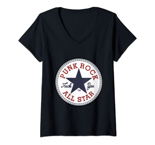 Donna punk rock all star, punk rock t-shirt Maglietta con Collo a V