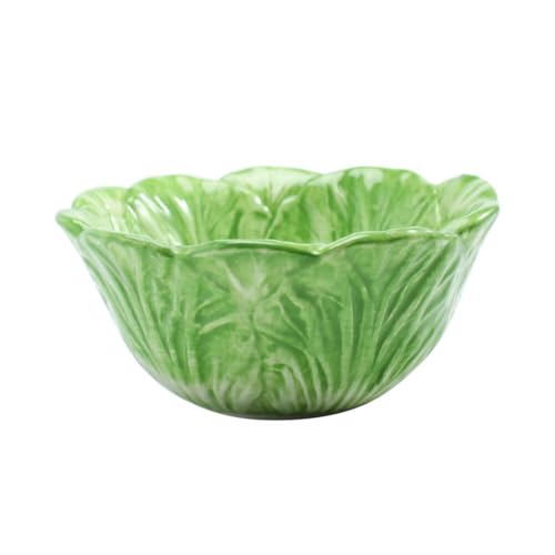 Cabilock Ceramic Cabbage Bowl Fruit Salad Serving Container Cute Cartoon Cabbage Shaped Dish Easter Party Tableware for Rice Soup Ice Cream Candy Dessert Green