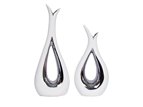 White and Silver Vase for Home Decor Hollow Ceramic...