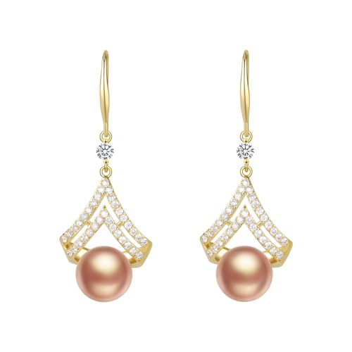 Pearl Earrings for Women, Dainty 14K Gold Plated/925 Sterling Silver Drop Pearls Dangle Earrings, Fashion Hypoallergenic Jewelry Gifts for Women