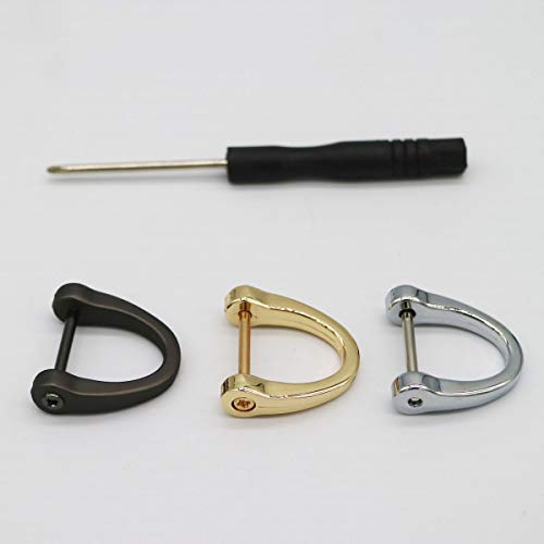 Luckycivia 12 Pcs D-Rings, Horseshoe Shape D Ring, U Shape D Rings, Screw in Shackle Semicircle D Ring, with Small Screwdriver for DIY Leather Craft Accessories, Silver Black and Gold (1x1 inches)