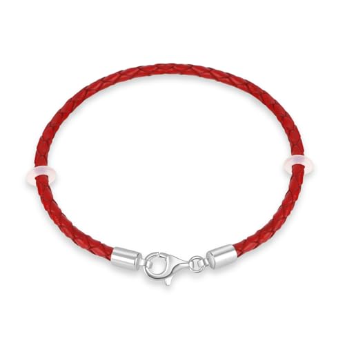 Black and Red Braided Leather Bracelet for Women/Men, Woven Genuine Leather Cord Bracelets with 925 Silver Lobster Clasp and Rubber Rings, Personalized for Mothers Day/Christmas Gifts Jewelry Making