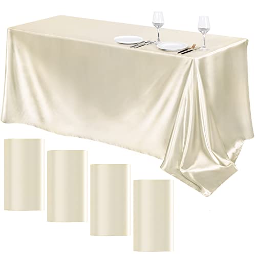 Turstin 4 Packs Satin Tablecloth 102 X 58 Inch Overlay Satin Table Cover Rectangle Bright Silk Tablecloth Smooth Fabric Table Decoration For Wedding Banquet Party Events, Ivory #TOP28