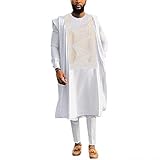 HD Mens African Clothing Nigerian White Boubou Caftan Wear Embroidery Agbada 2XL