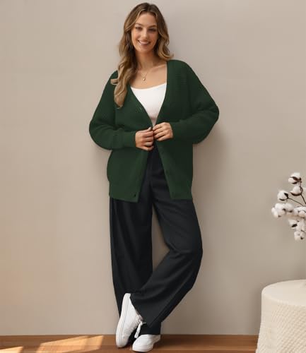 QUALFORT Cardigan Sweaters for Women 100% Cotton Button-Down Oversized Knit Outerwear Fall Tops for Women 2026