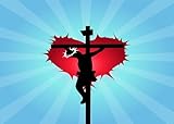 CORFOTO 6x3m Christliches Kreuz Party-Hintergrundstoff Jesus-Silhouette mit rotem Herz Religiöser Hintergrund Dekoration für Kirchenveranstaltungen Fotobox-Requisite
