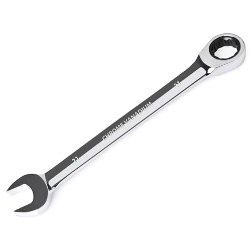Egofine 21mm Ratcheting Combination Wrench Metric Industrial Grade Gear Spanner with 12-Point Design 72-Tooth Ratchet Chrome Vanadium Steel