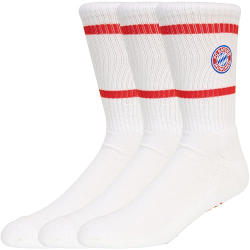 FC Bayern München Lot de 3 paires de chaussettes avec logo à rayures, Blanc., 43-46