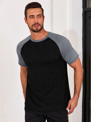 Image of Runcati Mens Casual Slim Fit T Shirts Raglan Short Sleeve Crewneck Baseball Tees Color Block Workout Fashion Shirt