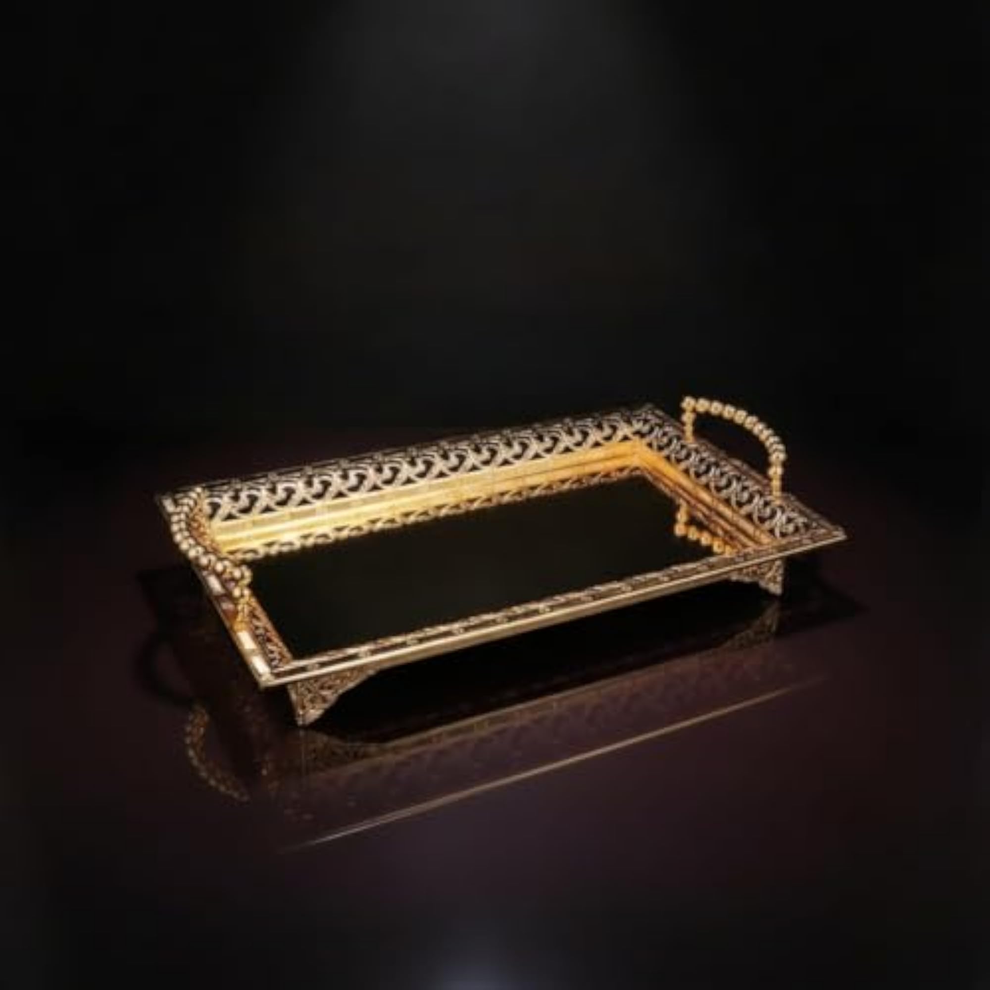Ornate Mirrored Tray with Handles