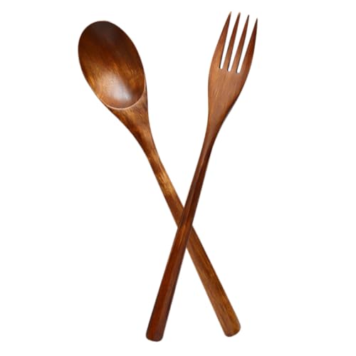ZUNOXAZ 長柄木製フォークスプーン 耐久性再利用可能 サラダ用食器 フルーツ デザート対応 軽量携帯便利 パーティー 家 レストラン用