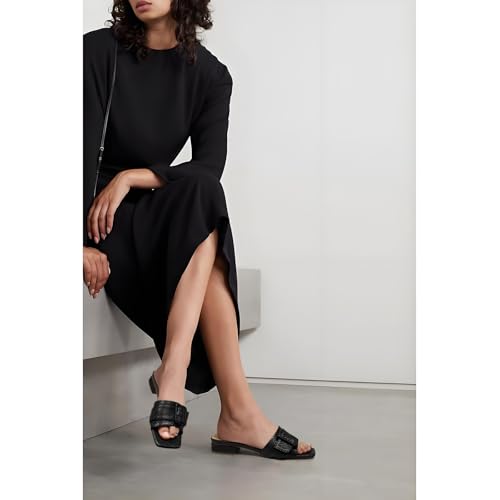 Image of Women's Slide Heeled Sandals Opened Square Toe Chunky Block Heel Slippers with Buckle Slip on Casual Comfortable Pumps