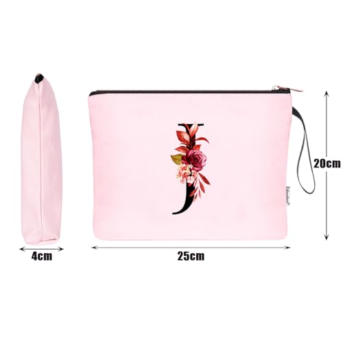 Image of Vavabox A-Z Personalized Makeup Bag, Birthday Gifts for Women Mom, Gifts for Best Friend, Bride Bridesmaid Cosmetic bag (J, 06-Pink)
