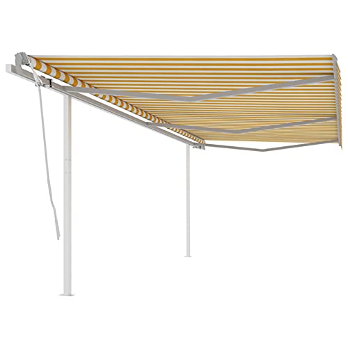 LAPOOH Toldo Manual retráctil con Postes, Toldos Exterior, Toldo De Terraza, Toldo Enrollable Exterior, Toldos Verticales, Toldos para Patio, Amarillo y Blanco 6x3,5 m