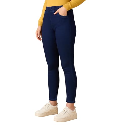 Image of 4FLIES Women's High Waist Jeggings | Super Combed Slim Fit Ankle-Length Pants with Elastic Waistband | Comfortable Denim Look Leggings for Casual, Travel & Office Wear