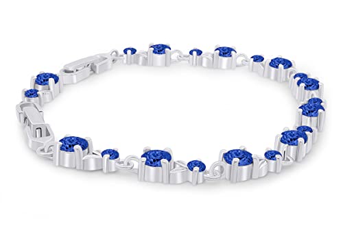 AFFY Round Cut Simulated Birthstone Leaf Shape Tennis Bracelet Gemstones Link Bracelet For Women In 14k White Gold Plated 925 Sterling Silver Jewelry Gift For Her3