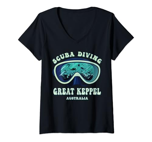 Womens Scuba Diving, Great Keppel Australia Underwater Divers Mask V-Neck T-Shirt
