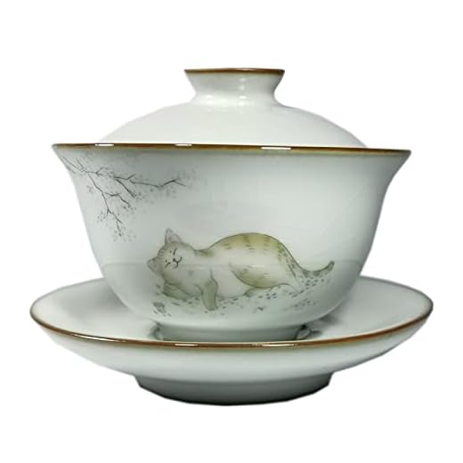 Gaiwan kung fu teacups 5oz kopp och tallrik set porslin kinesiska RU YAO Hand- rita tecknad katt keramisk dricksvaror (Capacity : (200ml, Color : C)