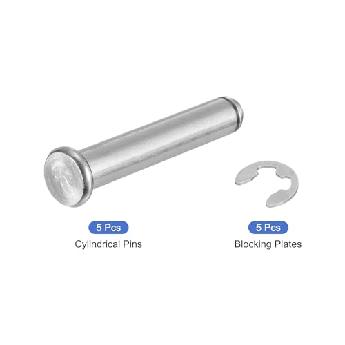 QUARKZMAN 5er Set M10x55mm 304 Edelstahl Zylindrischer Wellen-Sicherungsring-Positionierstift, Flachkopf gerillter Scharnier-Zylinder-Positionierstift mit E-Clip Sicherungsring, Silber
