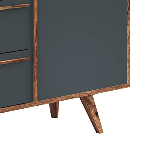 Image of SHIKHA WOOD CRAFT Solid Sheesham Wood Sideboard Cabinet with 2 Doors & 2 Drawers Storage | Wooden Kitchen Cabinet, Crockery Unit, Dining Room Organizer, Living Room Storage Furniture (Natural Finish)