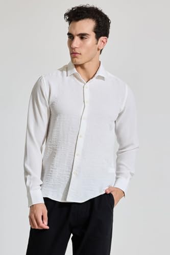 Image of SNITCH White Full Sleeve Casual Textured Shirts