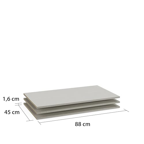 Rauch Möbel ZUBEHÖR, Einlegeböden, 3er-Set, für Drehtürenschränke von Rauch mit Einer Elementbreite von 90 cm und Einer Schranktiefe von 54 cm, Farbe Texline Leinenoptik, Maße 88x12x45cm