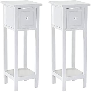 Ruication Pair of Bedside Table Storage Cabinet With 1 Drawer White Wooden Furniture Shelf Side Table Slim Tall Telephone Table Chest of Drawers Fully Assembled for Bedroom Living Room Hallway
