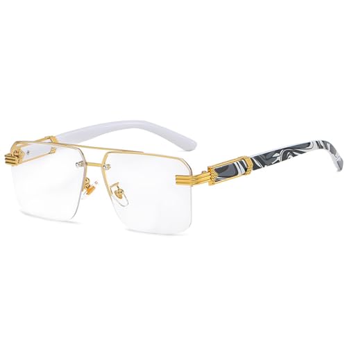 Square Aviator Sunglasses for Women Men Half Frame Vintage Diamond Cutting Lens Classic Gradient Shades