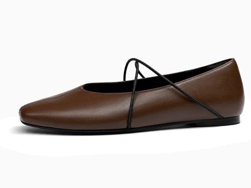 Image of Coutgo Womens Square Toe Ballet Flats Comfortable Slip On Mary Jane Flats Crisscross Strap Work Casual Shoes