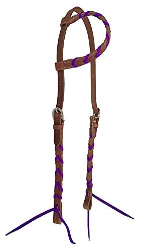 Showman Argentina Cow Leather Single Ear Headstall w/Colored Lacing (Purple)